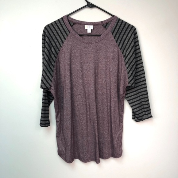 LuLaRoe Classic Burgundy Striped Gray Black Tee - Picture 6 of 6